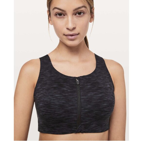 LULULEMON Enlite Bra Zip Front High Support Static Rain Dark Cast Black Size 32E - Picture 1 of 13
